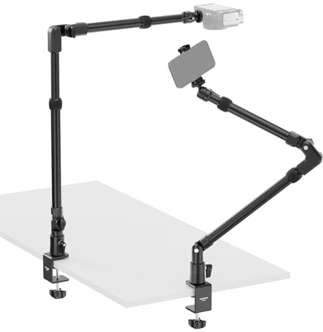 NEEWER 115cm Overhead Kamera Halterung Tischstativ, 4 teiliger magischer Mikrofon Arm aus Aluminium mit C Klemme Mount Handyhalterung, für Webcam LED Licht Microphone Streaming Zoom, max. 2kg, DS023