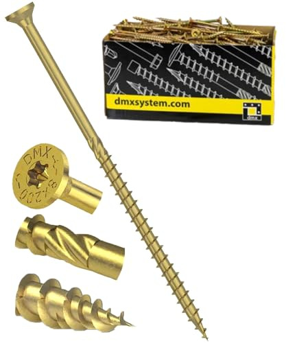 Tornillos de carpintero endurecidos amarillos de 8 mm x 300 mm (caja de 50) con cabeza Torx avellanada para construcción de madera de alto rendimiento para durmientes, paquete comercial TX40 J10-J13A