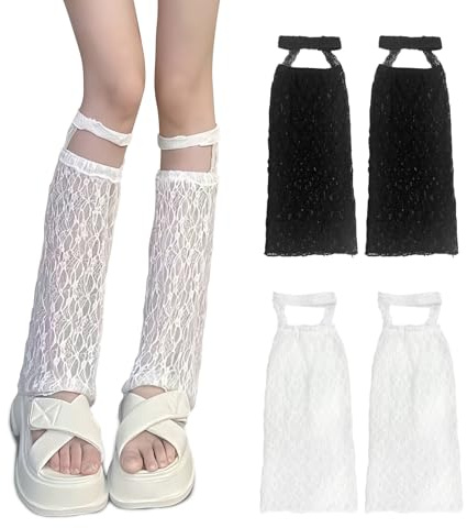 Olligey Damvärmare benvärmare spets spets remmar sexig elegant andas Kawaii söt fashionabla benvärmare för fest vardag gåva för kvinnor flickor 2 par