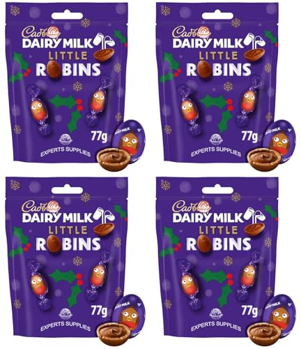 New Dairy Milk Winter Wonderland Edition Bar 100g & Mini Snow Balls Chocolate Bar 110g & Perfect for Sharing (x4, Little Robins Bag)
