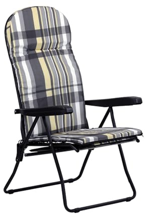 Totò Piccinni Poltrona Sedia Sdraio con poggiapiedi MADE IN ITALY con cuscino (Giulia, Struttura Nero - Scozzese Beige/Grigio)