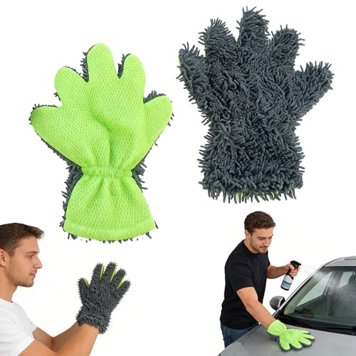 Guanti in Microfibra per Lavaggio Auto e Pulizia Casa - Set da 2, Bifacciale, AntiGraffio, Lavabile in Lavatrice