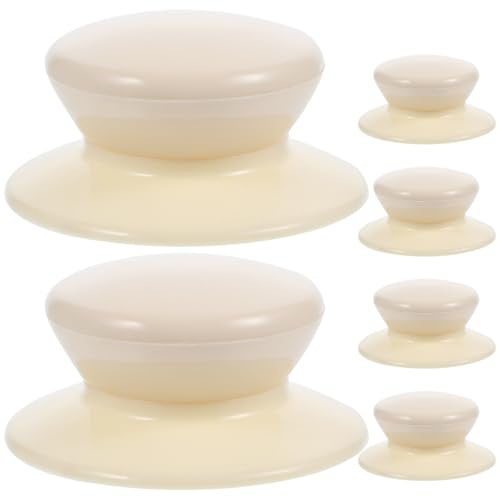 HOMSFOU 6 Pomos de Plástico Beige para Tapas de Ollas Resistencia Fricción y Tacto Cómodo, Accesorios para Cocina Ideales para Tapas de Ollas y Sartenes Varios Estilos