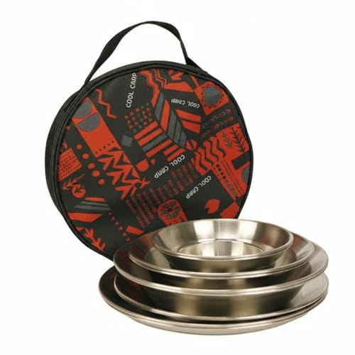 CAQYPVH 12 Pieces Set de Couverts Camping | Vaisselle Camping en Acier Inoxydable avec Assiette Bol Rond, Ensemble Repas Randonnée Portable Set Couverts Plein Air
