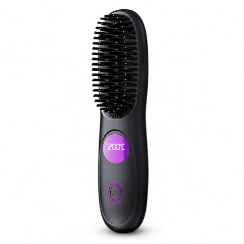 Spazzola Lisciante per Capelli, Ferro da Stiro per Capelli da Viaggio, Nero | Spazzola Lisciante Portatile Senza Fili, Piastra Arricciacapelli Ricaricabile USB, per Tutti i Tipi di Capelli
