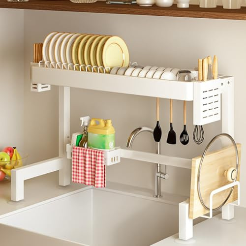 Gott om förvaring, bra ventilation och dränering, lättåtkomlig | Robust och kraftig diskbänksställ, diskställ, avrinningsställ, multifunktionell och ätpinnarhållare (ett lager 95 cm/37,4 tum