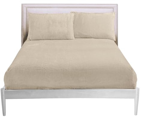 GC GAVENO CAVAILIA Fitted Sheet Single Bed (91x193 cm) - Cozy Teddy Bear Bedding Fleece Fitted Sheets, Soft Fluffy Plain Single Bed Sheet 25cm Deep Elastic Corners - Washable & Easycare, Cream