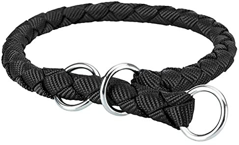 TRIXIE Cavo Zug-Stopp Halsband Größe L: Halsumfang 47–55 cm/ø 18 mm in schwarz - Hundehalsband aus Gurtband für große Hunde, rund geflochten, 144001
