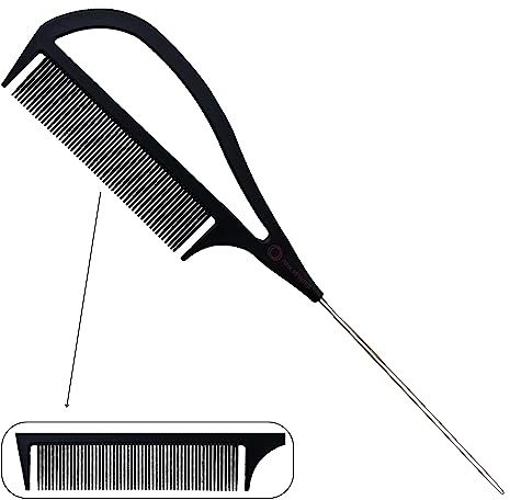 Pink Pewter Authentic Never Let Go Carbon Fibre Professional Styling Comb, Balayage and Highlighting Long Tail Metal Pick Teaser Comb (#2)