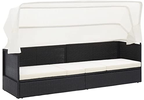 vidaXL Gartensofa mit Sonnendach Sonnenliege Gartenliege Lounge Gartenbank Gartenbett Sofa Gartenmöbel Liege Relaxliege Sofabett Schwarz Poly Rattan