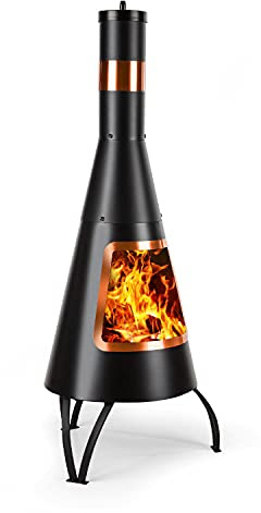 Blumfeldt Volantis Cupric - Camino da Giardino, Struttura Antiribaltamento, Tre Piedi Robusti, Acciaio Inossidabile con Spessore di 0,7 mm, Griglia a Carbone di Legna e Attizzatoio Inclusi, Nero