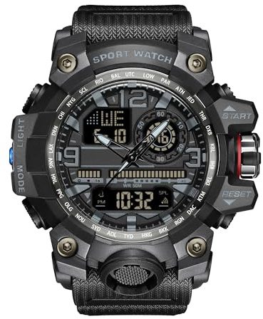 findtime Mens Sports Watch Tactical Military Watches for Men Waterproof Watch Mens Digital Watches Rugged Watch with LED Backlight Alarm Stopwatch, Black
