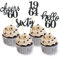 24 Stück Glitzer 60. Geburtstag Cupcake Topper Geburtstagsdeko von 1965 für 60 Geburtstagsfeier Zubehör Party Dekoration Kuchendekoration (Schwarz)