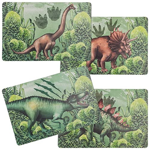 Tischset ''Dino World'' - 4er Set Dinosaurier Platzset - 43x28 cm - wasserfest - Schutzmatte Malunterlage Bastelunterlage Kinder