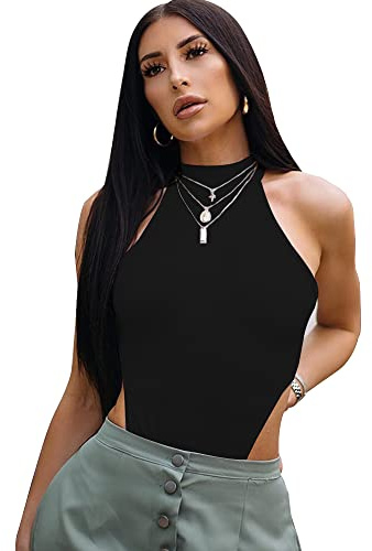KOEMCY Body Femme Sexy Bodysuit Turtle Neck Jumpsuit Combinaisons Couleur Unie Justaucorps Bodys Combishort Corset Lingerie Moulant Top Haut Shirt (Noir,S)