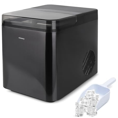 Niceey Eiswürfelmaschine, Cube Maschine Ice Maker, L Wasserfassungsvermögen, Eiswürfelbereiter mit Eisschaufel, per App steuerbar, Automatische Reinigung, Schwarz