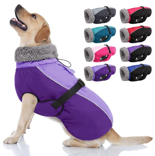 AOFITEE Warm Dog Coat, Turtleneck Padded Dog Winter Coat with Leash Hole Adjustable Reflective Dog Jacket, Waterproof Dog Snow Jacket for Cold Weather Dog Coats for Small Medium Large Dogs