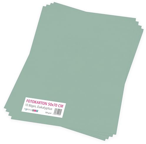 itenga Fotokarton 10 Blatt 50 x 70 cm 300 g/qm - Tonpapier Tonkarton Druckerpapier Bastelpapier Bogen durchgefärbt zum kreativen Gestalten und Basteln (eukalyptus grün)