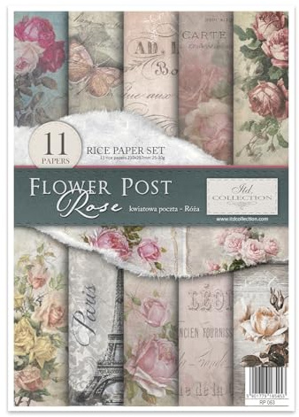 ITD Collection - Decoupage Papier A4 - Decopatch Papier 29,7 x 21 cm - Scrapbooking - Dekorpapier für DIY Alben Bullet Journals (RP063 - Flower Post - Rose)