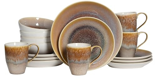 CreaTable, 24304 Serie Caldera Sand, set di stoviglie per 4 persone, servizio combinato in gres, lavabile in lavastoviglie e microonde, produzione di qualità