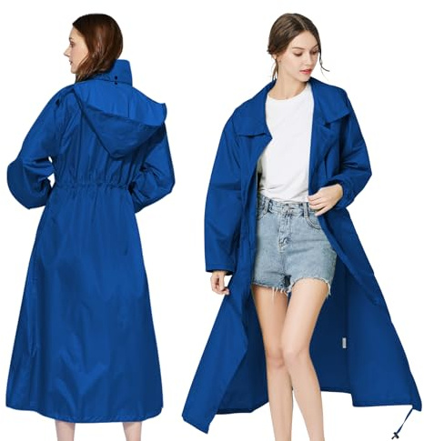 SOPPY Women's Long Waterproof Raincoat, Lightweight Hooded Rain Jacket