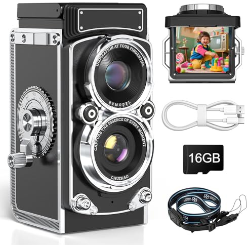 Vintage Digital Camera, 12MP 1080p TLR Style Mini Vintage Camera med Auto Focus & Retro Filters for Vlogging Photography (16GB)