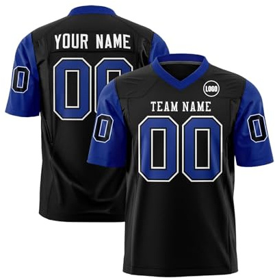 Maillot Football Personnalisé pour Adulte et Enfant, Homme et Femme Ballon Football Americain Oversize Sport Tee Rugby Shirt Personnalisable avec Nom Numéro L'équipe et Logo