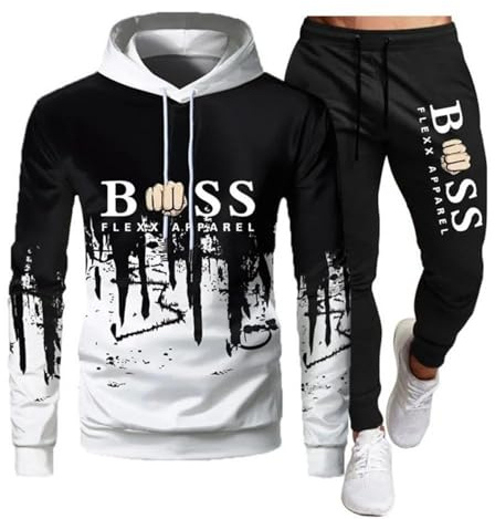 RUMAOZIA Tuta da allenamento da uomo, vestibilità normale, sportiva, 2 pezzi, tuta da jogging, invernale, imbottita, con cappuccio e pantaloni da jogging, tuta sportiva Hip Hop Streetwear per