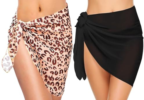 2 stycken pareo dam strand linda sarong, chiffong strand sarongduk täckande sarong, omlottduk strandkjol dam pareo duk bikini höftduk strandhandduk för att knyta runt omlottkjol strand för sommar
