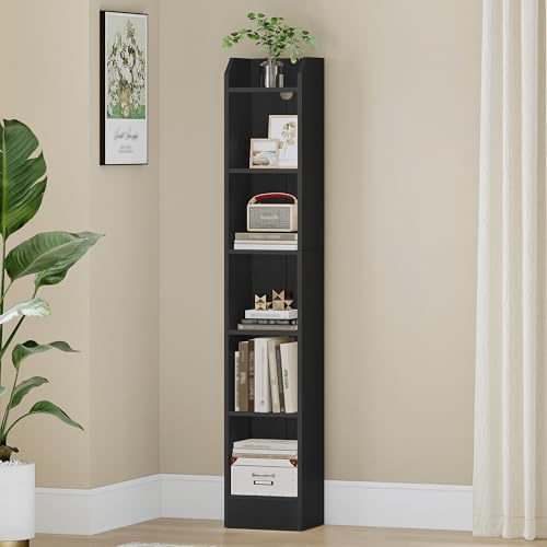 Hzuaneri Bücherregal, 6-stöckiges Standregale, Aufbewahrungsregal, Regal für Sammlerstücke, Verstellbare Paneele, für Wohnzimmer, Büro, 24 x 30 x 169,5 cm, Schwarz BC06904X