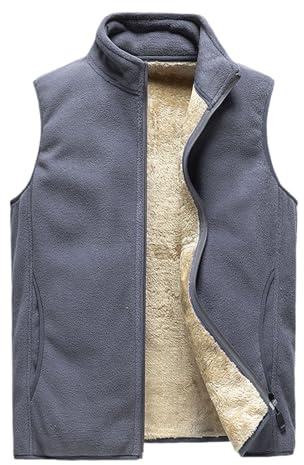 Generisch - Chaleco de forro polar para hombre, sin mangas, acolchado, para correr, invierno abrigado con cremallera, cuello alto, estilo peluche, con bolsillos, un solo color, resistente al viento