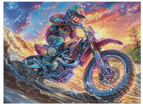 Piloto de Motocross Montaña Moto de Cross Aventura Salvaje Puzzle 500 Piezas para Adultos Divertido Estimulante Y Relajante Ideal para Aficionados A Puzzles 500 PCS（52×38cm）