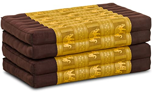 Nachhaltige Klappmatratze aus Kapok - 200x80x8cm - Gästematratze mit Thaiseide, Matratze faltbar für Van, ökologische Yogamatte, Gästebett klappbar, Liege Garten Balkon (Braun/Gold/Elefanten Seide)