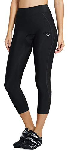 Baleaf Fahrradhose Damen Gepolstert 3/4 Radlerhose Radhose Kurz Gepolsterte Leggings UPF 50+ Fahrradbekleidung Sommer Schwarz XXL