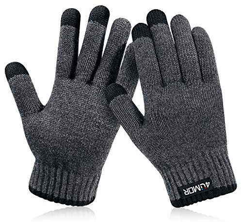4UMOR Gants Tactiles Hiver pour Homme Femme Gants à Ecran Tactile pour Smartphones Tablettes Chauds Doux Elastique pour Camping/Randonnée/Activités de Plein Air en Hiver, Gris, Taille L