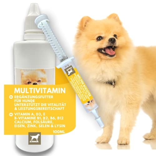 Hunde Vitamine & Multi Vitamine für Hunde 15 100ml I Vitamin B komplex Hund I B Vitamine Hund mit A C B12 D3 E & Mineralien I Folsäure Eisen Selen & l LysinI Multivitamin komplex Immunsystem stärken
