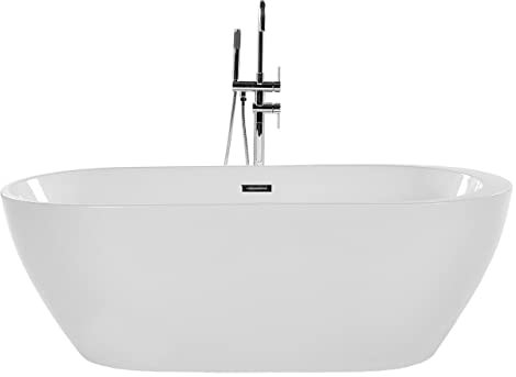 Stilvolle Acryl Badewanne oval freistehend weiß mit Überlauf 150 x 75 cm Nevis