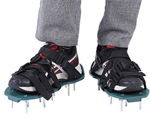 Haofy Zapatos de aireador de césped, Sandalias con Pinchos de aireación con Correas y Hebillas Ajustables, Talla única para Todos los Zapatos de Pinchos para Suelo de jardín(4 Straps)