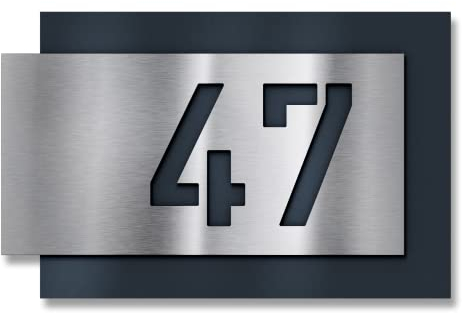 Metzler Hausnummer Edelstahl, individuelles Hausnummernschild in Anthrazit, Straßenschild mit Hausnummer, V2A-Edelstahl, kratzfest, robust, gebürstet, 3D-Effekt, Made in Germany, Größe: 271 x 175 mm