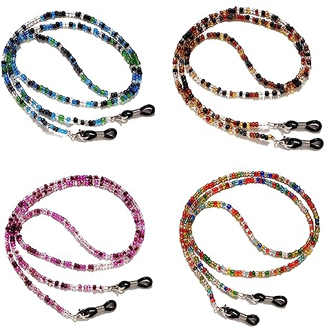 NEUSID Beaded Eyeglass Chains, 4 PCS Colorful Bead Glasses Strap Anti-slip Spectacle Lanyard Sunglasses Neck Cord Trendy Eyewear Retainer Chain and Roap