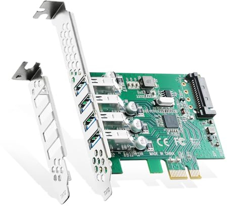 Binardat PCIE auf 4 Ports USB 3.0 Erweiterungskarte, stromunabhängig, Low Profile Halterung, für Windows 10/11