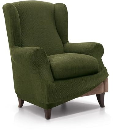 FAVERTI® Funda de Sillón Orejero Elástica de 70 a 100cm | Modelo Reale | Césped | Funda Ajustable Sillón Orejero Universal | Protector de Calidad de Tejido Jacquard Tacto algodón