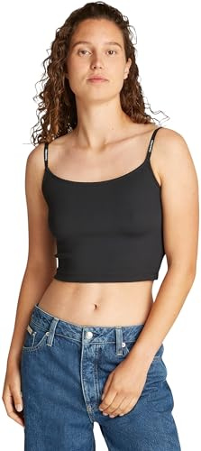 Calvin Klein Camiseta de Tirantes Mujer Elastic Strappy Top con Logotipo en los Tirantes, Negro (CK Black), L