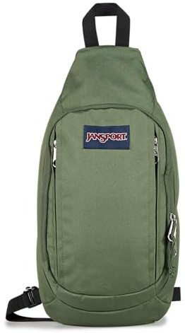 JanSport Move Sling Crossbody Bag – Main Compartment, Zippered Front Pockets, Adjustable Shoulder Strap, Fully Padded Back Panel, Cargo Green