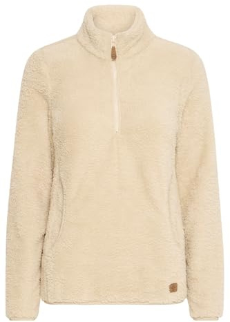 OXMO OXTelsonia Damen Teddy-Pullover Sweater Pullover mit Eingrifftaschen Troyerkragen Label-Details Regular fit, Größe:M, Farbe:Oyster Gray (141107)