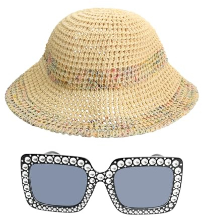 Hoxfly Cappello di Paglia per Donna, Cappelli da Spiaggia Regolabile, Cappello Estivo Pieghevole Vintage, Ripiegabile e Arrotolabile, Cappelli Donna Elegante per Viaggio, Vacanze, Ragazze (Beige