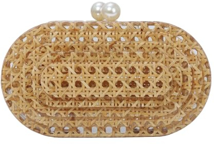 Jywmsc Rattan Acrílico Embrague para Mujeres Formal Bolso de Noche con Cuentas Bolso de Hombro de Mimbre de Playa de Verano