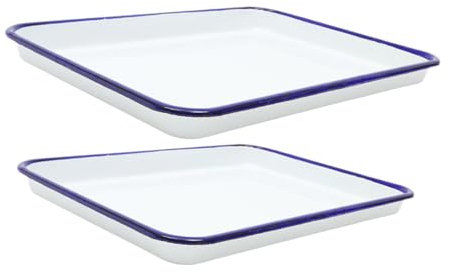 balacoo 2 Pezzi Telaio Per Teglia a Smalto Padelle a Torta Baking Vassoi Teglia Da Forno Per Torte Teglia Smaltata Vassoi Per La Conservazione Degli Alimenti Bianca