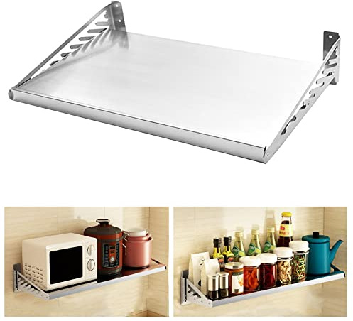 Griglia da parete in acciaio inox per forno a microonde, con pentola e padella da appendere, resistente, mensola da cucina (argento, 30 x 80 cm)