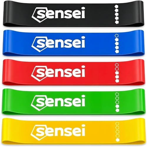 SENSEI® Elastici Fitness Set – 5 Bande di Resistenza in Lattice Naturale con Diversi Livelli per Allenamento, Fitness e Pilates – Multicolore